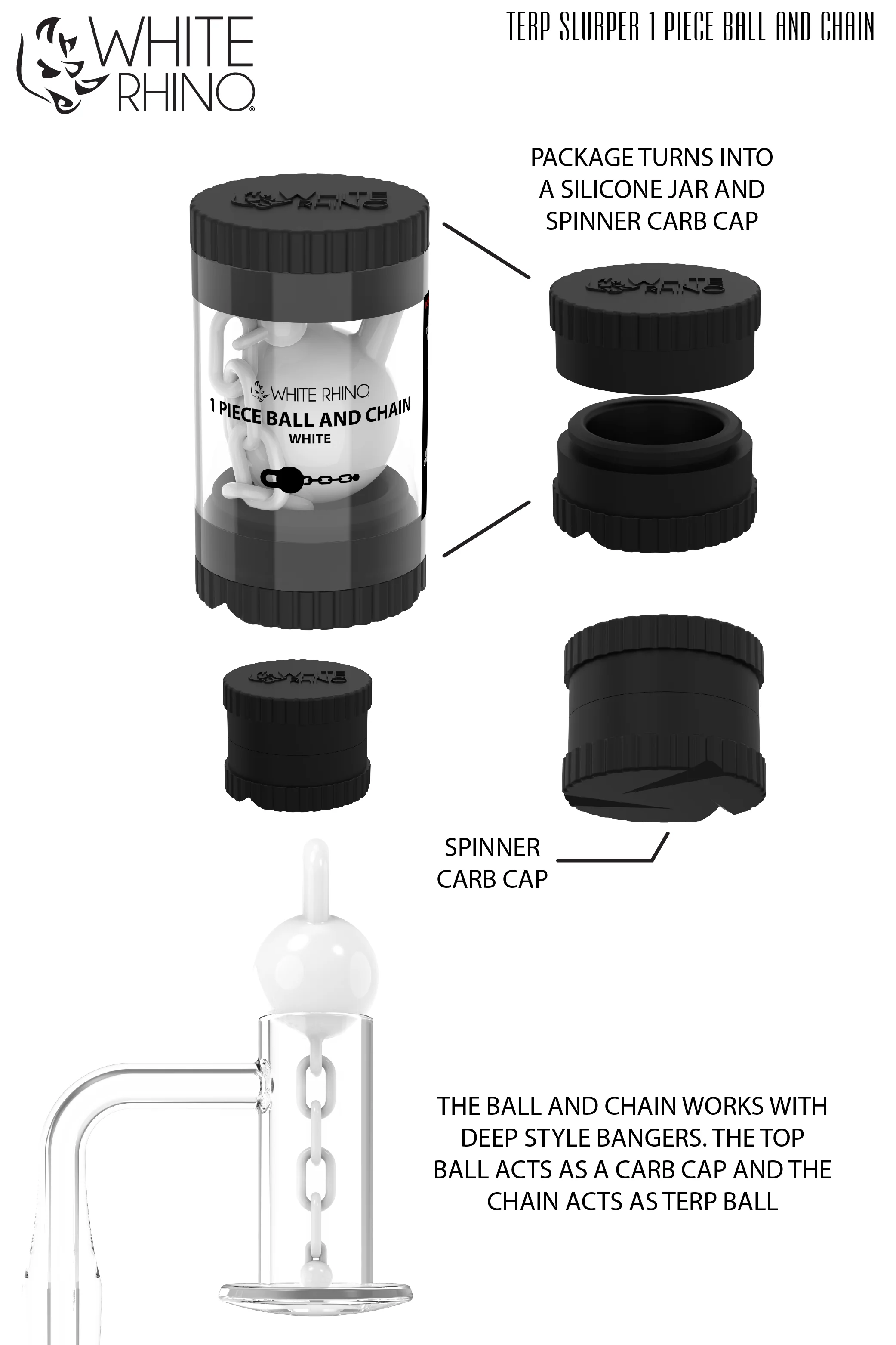 TERP SLURPER 1 PIECE BALL AND CHAIN WHITE - 6 COUNT DISPLAY - Image 8